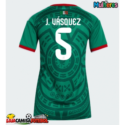 Camisa de Futebol México Johan Vasquez #5 Equipamento Principal Mulheres Mundo 2026 Manga Curta